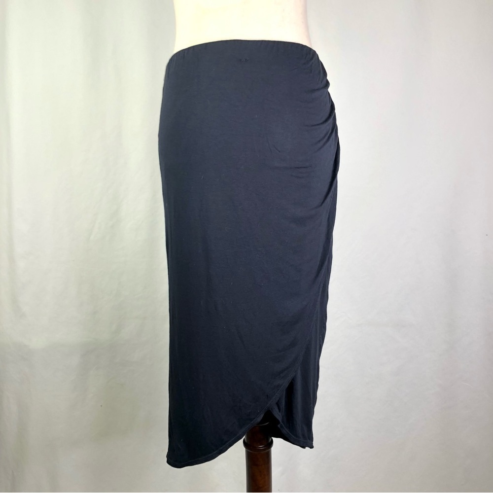 NWT Max Studio navy midi skirt pull-on elastic waist side ruching cross front S
